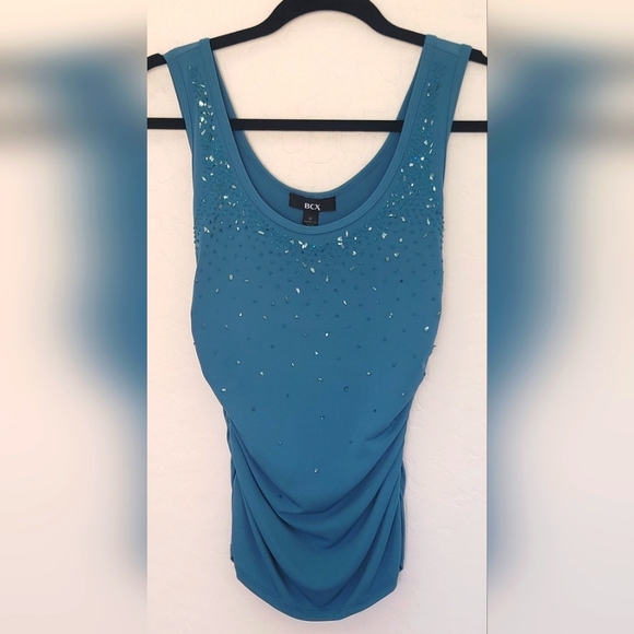 Vintage Y2K BCX Turquoise Beaded Stretch Tank Top - Picture 1 of 5